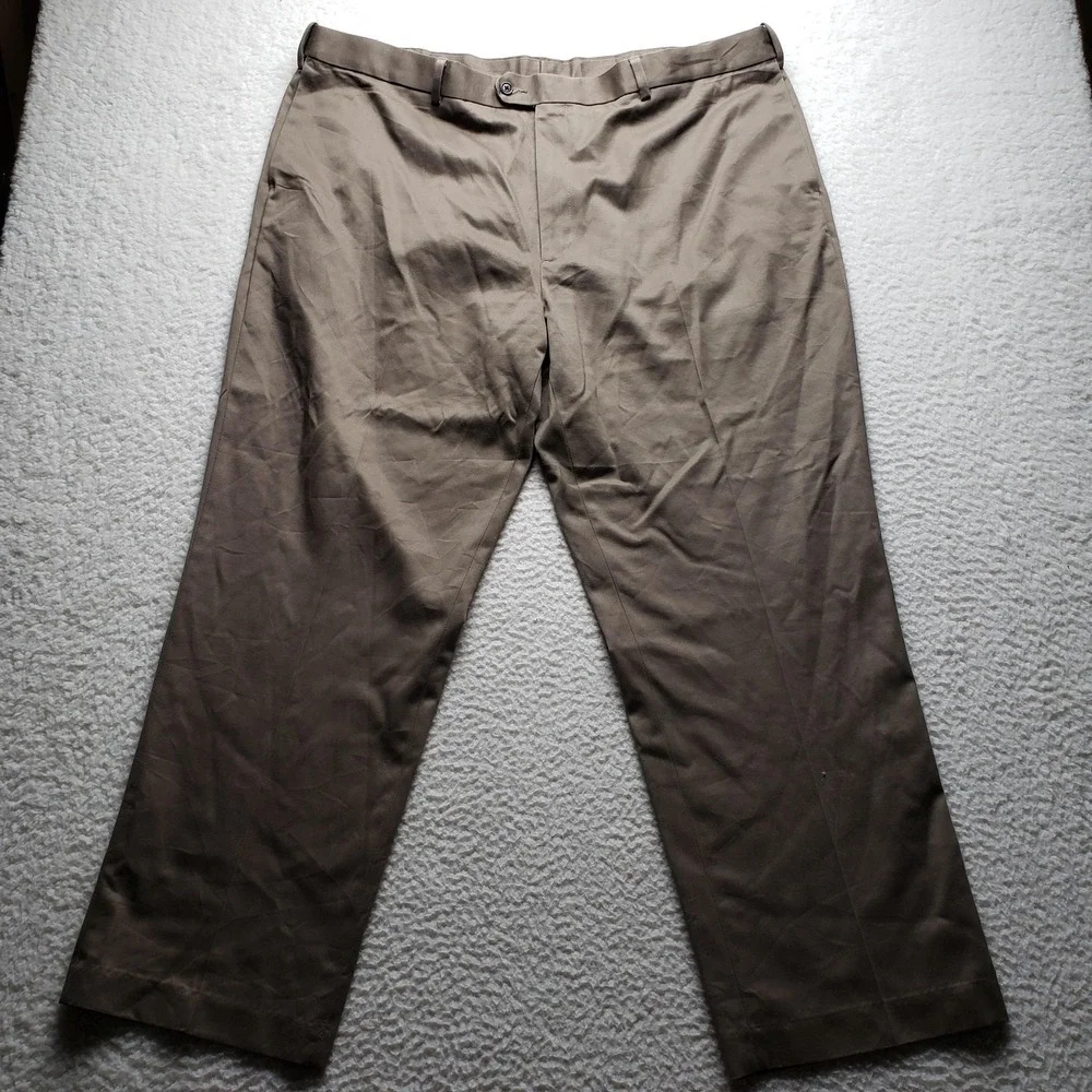 Perry Ellis Portfolio Pants Mens 44x30 Brown Flat Front Chino Casual Cotton